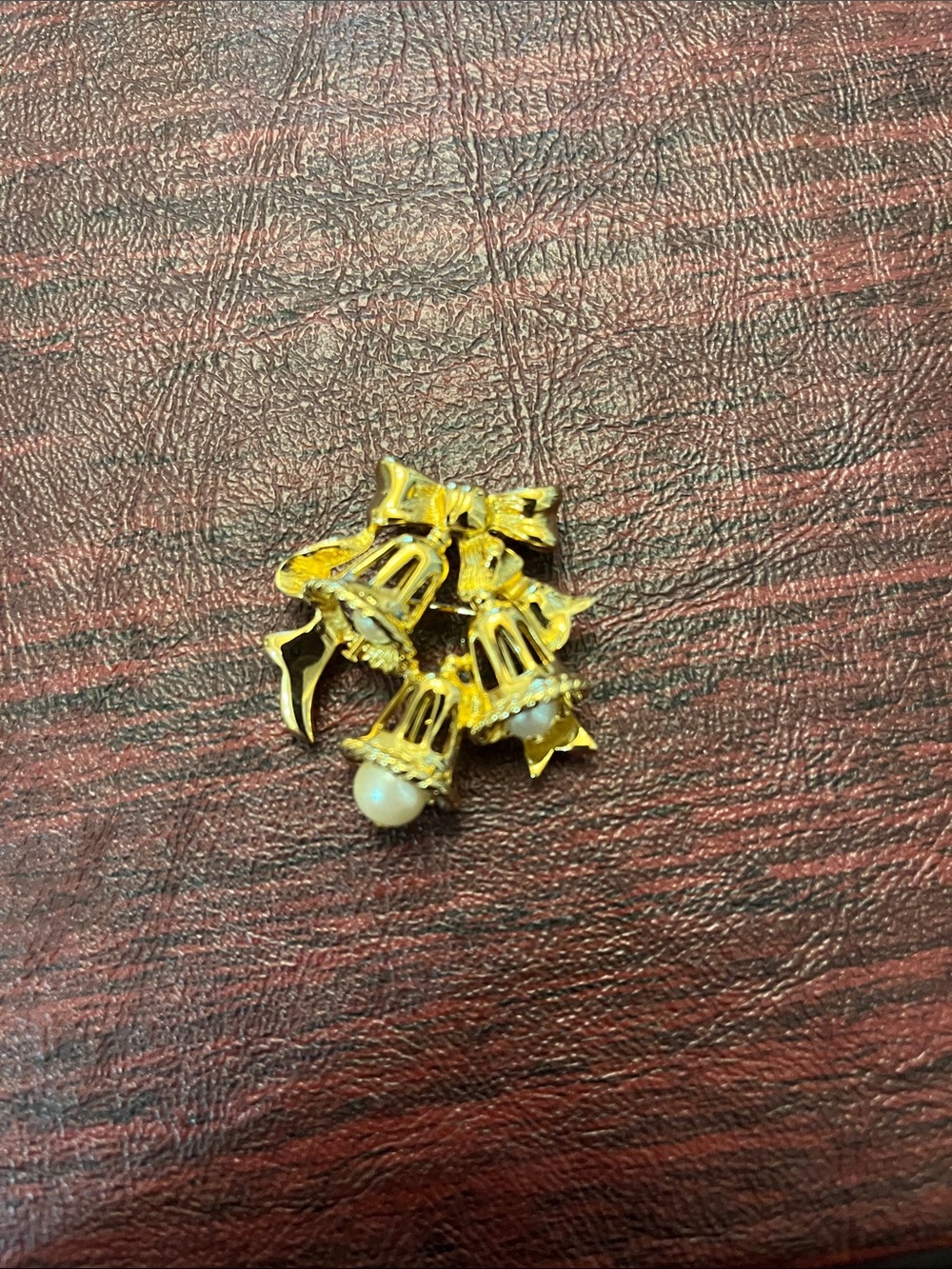 Vintage Marvella Gold-Tone Jingle Bell Cluster Brooch with Pearl Accent
